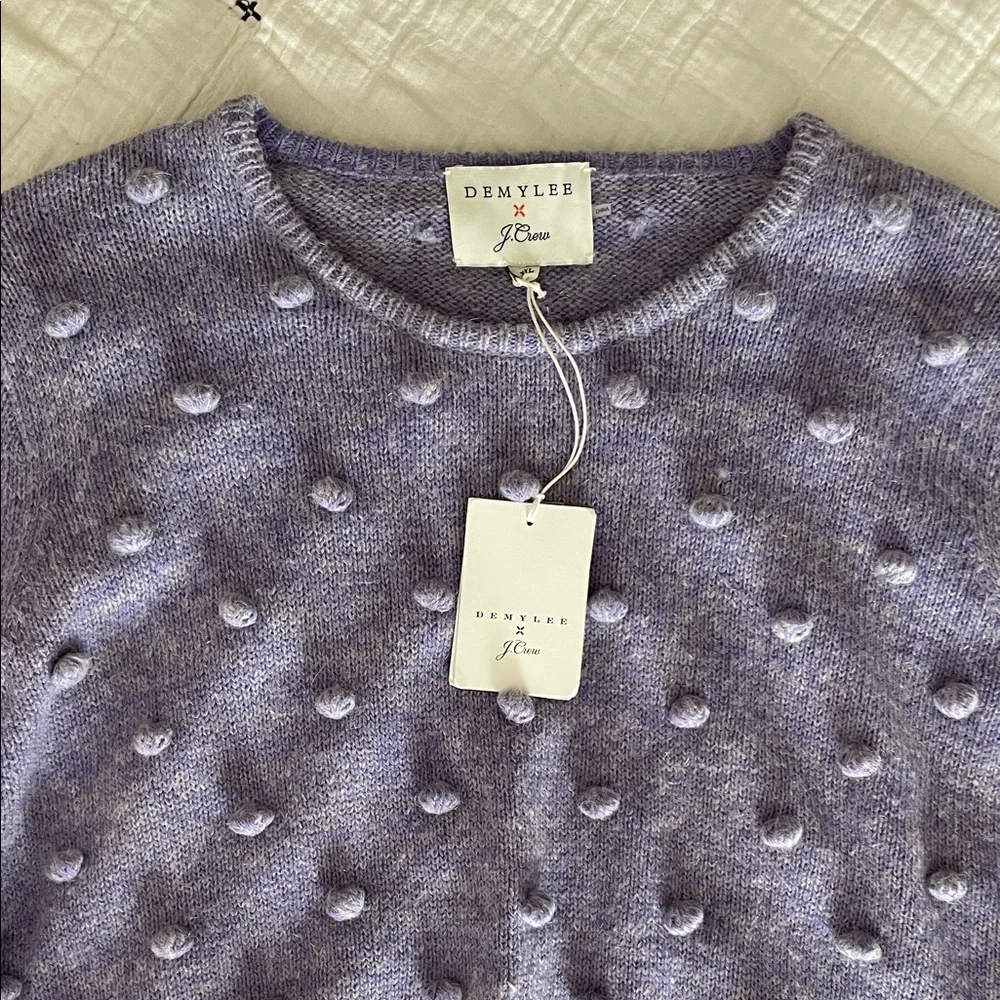 DEMYLEE x J. CREW Puff Sleeve Pom Pom Wool Blend Sweater Lavender Size XXL NWT